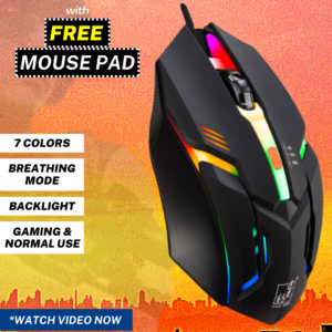 FunBug 7 Light Breathing Gaming Mouse RGB Cheap With FREE Pad - Gaming Mouse With 7 Led