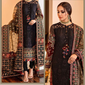 3Pc Suit Embroidered Chiffon Unstitched - New BAROQUE Chantelle