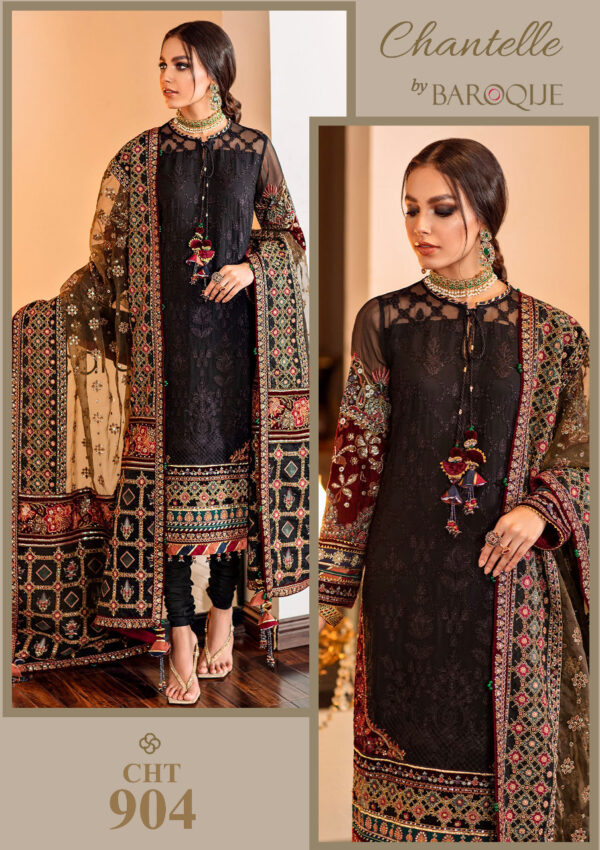 3Pc Suit Embroidered Chiffon Unstitched - New BAROQUE Chantelle